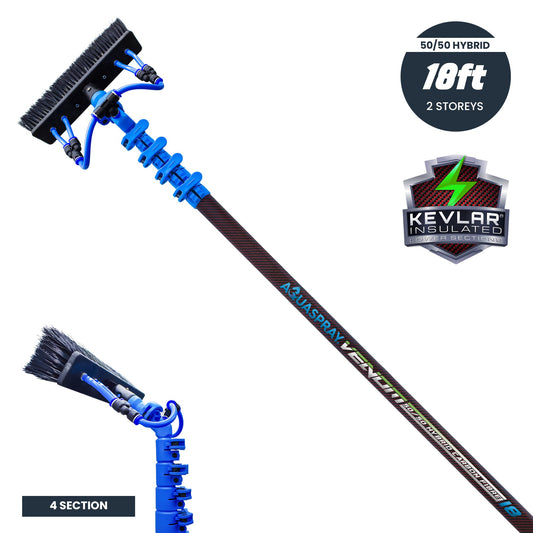 Aquaspray® Venom 18ft 50% Carbon 50% Fiberglass Kevlar Insulated Waterfed Window Cleaning Pole – 4 Sections