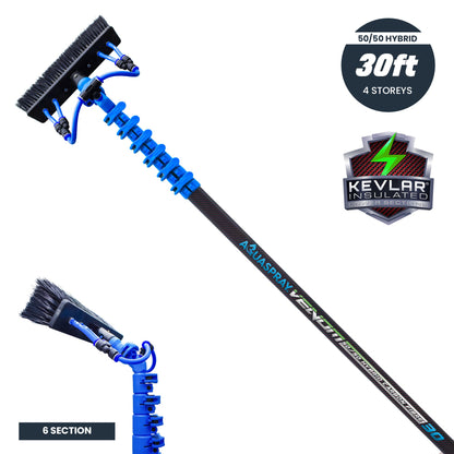 Aquaspray® Venom 30ft Kevlar Insulated 50% Carbon 50% Fiberglass Waterfed Window Cleaning Pole – 6 Sections