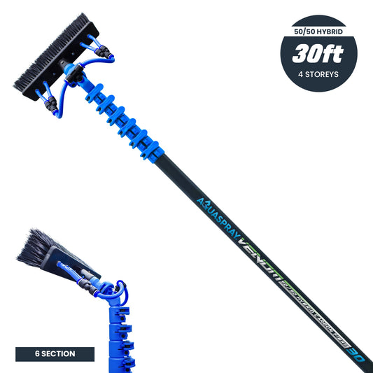 Aquaspray® Venom 30ft 50% Carbon 50% Fiberglass Waterfed  Window Cleaning Pole – 6 Sections