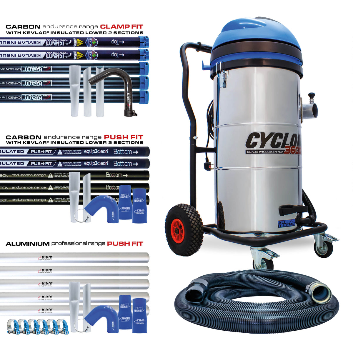 Kiam CYCLONE® All Terrain Gutter Vacuum System 3600W 100L Stainless Steel