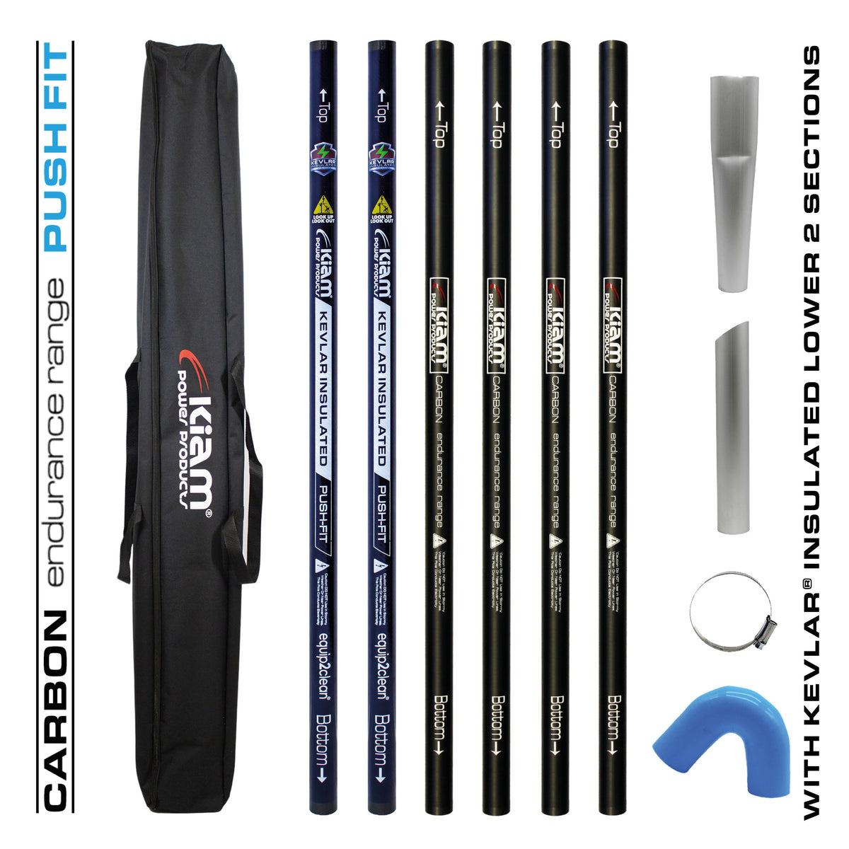 CARBON Fibre Endurance Range Push-fit Gutter Vacuum Pole Kit (51mm Diameter) 20ft-40ft Kits