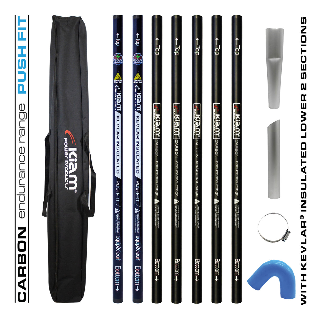 CARBON Fibre Endurance Range Push-fit Gutter Vacuum Pole Kit (51mm Diameter) 20ft-40ft Kits