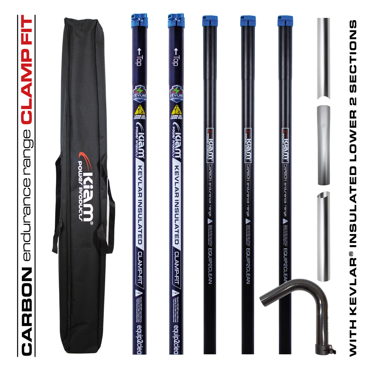 Clamped Carbon Fibre Gutter Vacuum Pole Kits (51mm Diameter) 20ft-40ft