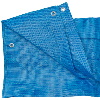 Blue S-Grade Tarpaulin with 10m of 6mm Bungee Rope and 10 x Screw Type Tarp Clips