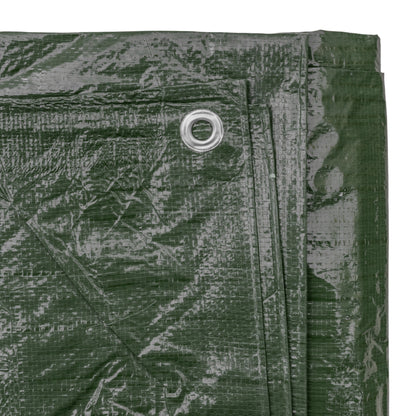 Green M-Grade Tarpaulin with 10m of 6mm Bungee Rope and 10 x Screw Type Tarp Clips