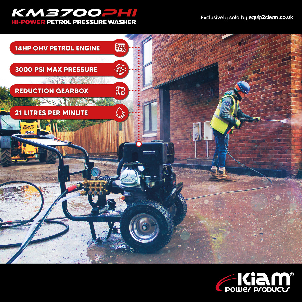 21LPM Petrol Pressure Washer – Kiam KM3700PHI HIFLOW | 14HP Jet Cleaner